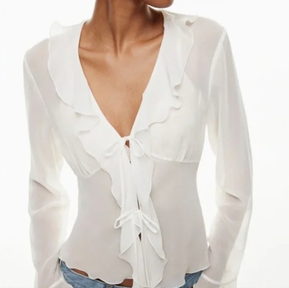 Wilfred Frenchy Blouse - White Chiffon Tie Front Blouse
